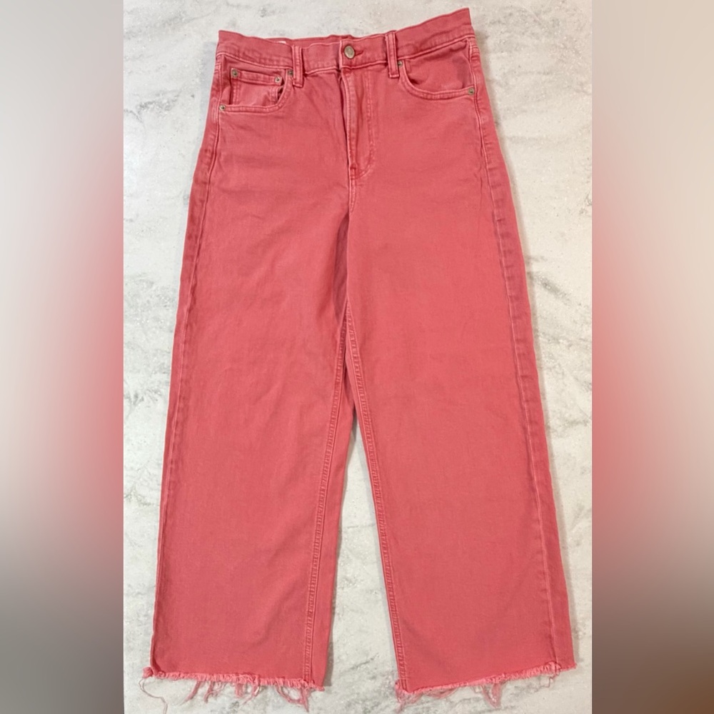 EUC GAP High Rise Stride Ankle Wide-Leg Fresh Coral Pink Jeans Size 30/10 Tall - Picture 2 of 4